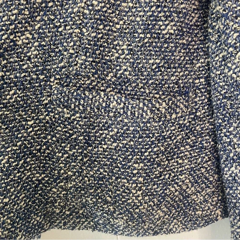 Talbots Open Front Waterfall Blazer Jacket Blue Tweed Boucle Cotton Size Large - Picture 9 of 15